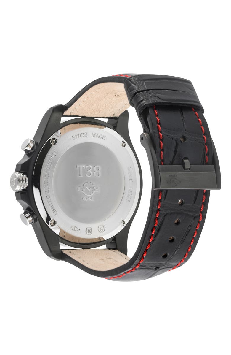 GV2 T38 Chronograph Croc Embossed Leather Strap Watch, 45mm, Alternate, color, Black