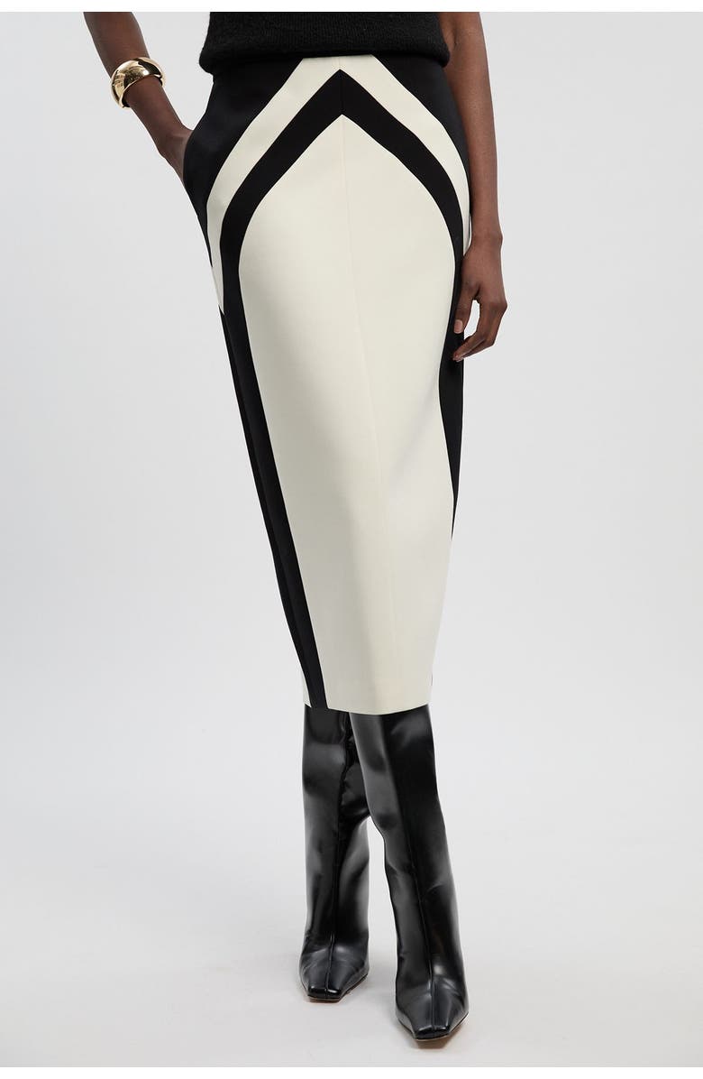 Karen Millen Colour Block Pencil Midi Skirt, Main, color, Mono