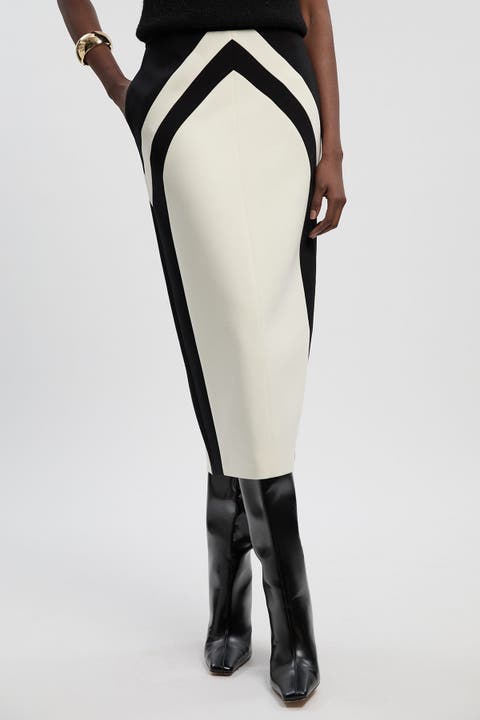 Colour Block Pencil Midi Skirt