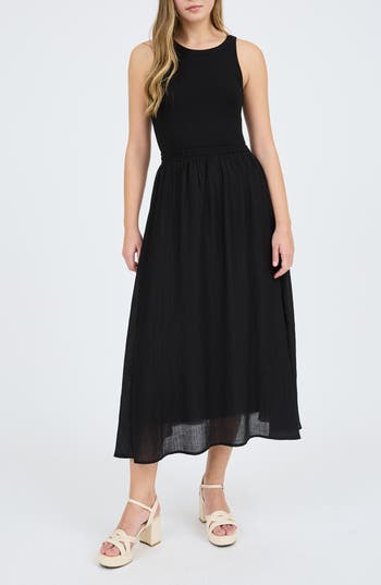 BLU PEPPER BLU PEPPER MIXED MEDIA MIDI DRESS
