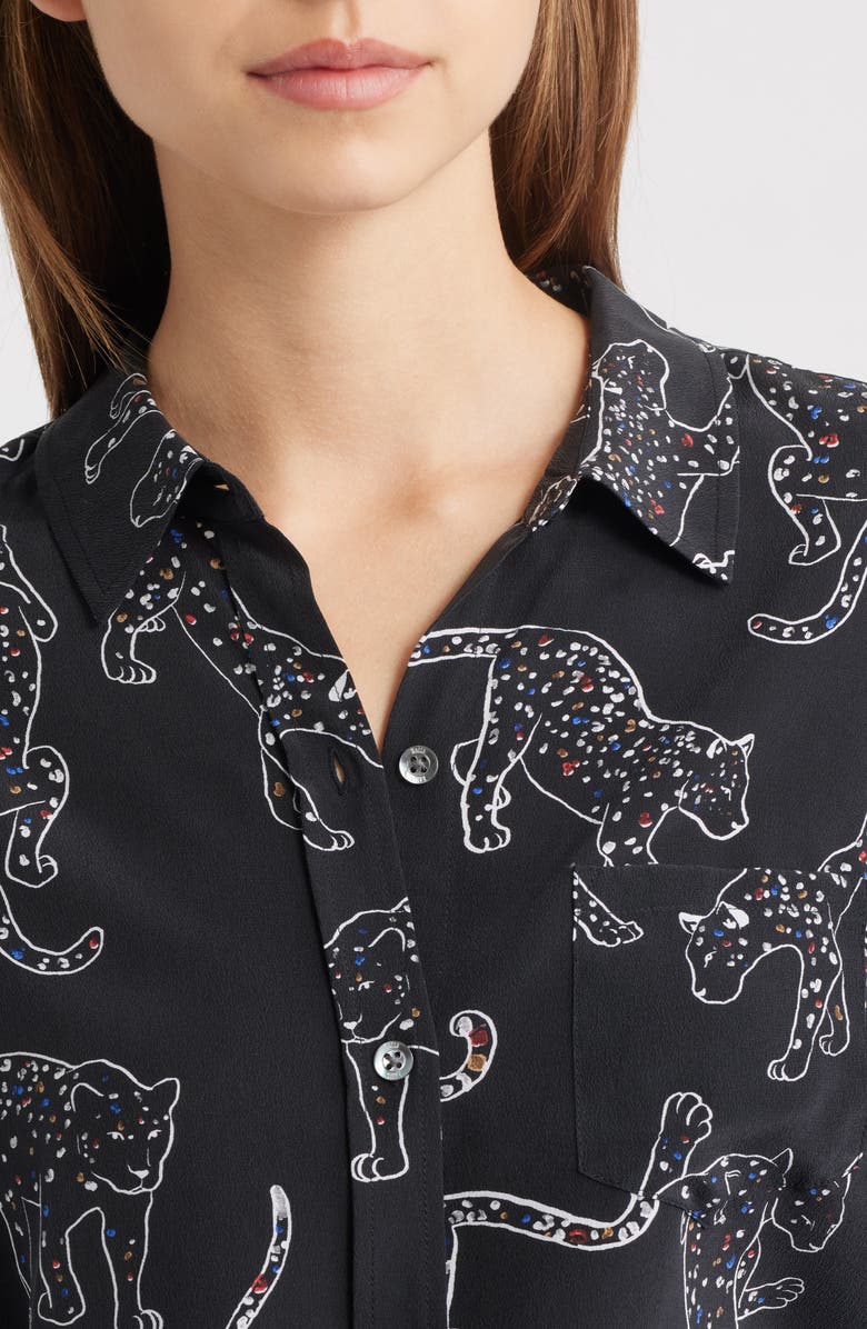 Rails Kate Jaguar Print Silk Button-Up Shirt, Alternate, color, Black Jaguars