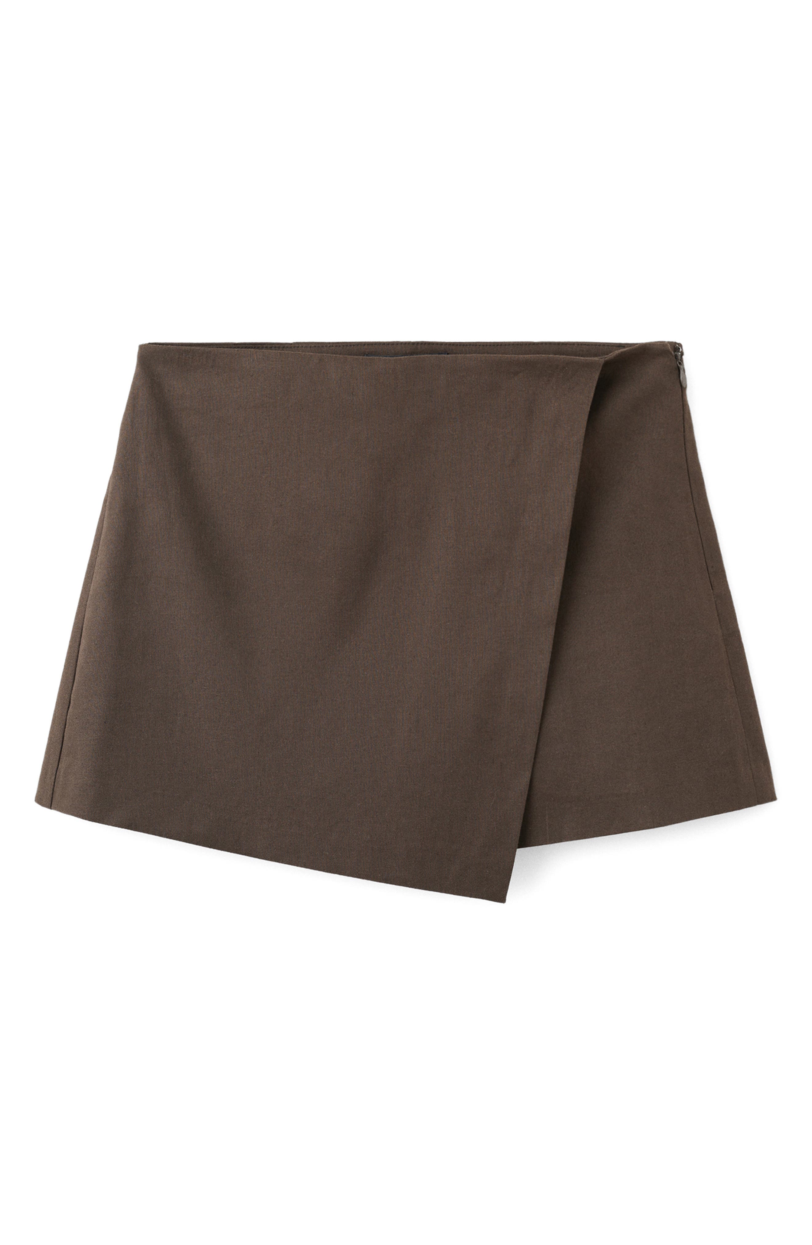 Mango Wrap Linen & Cotton Miniskirt In Brown