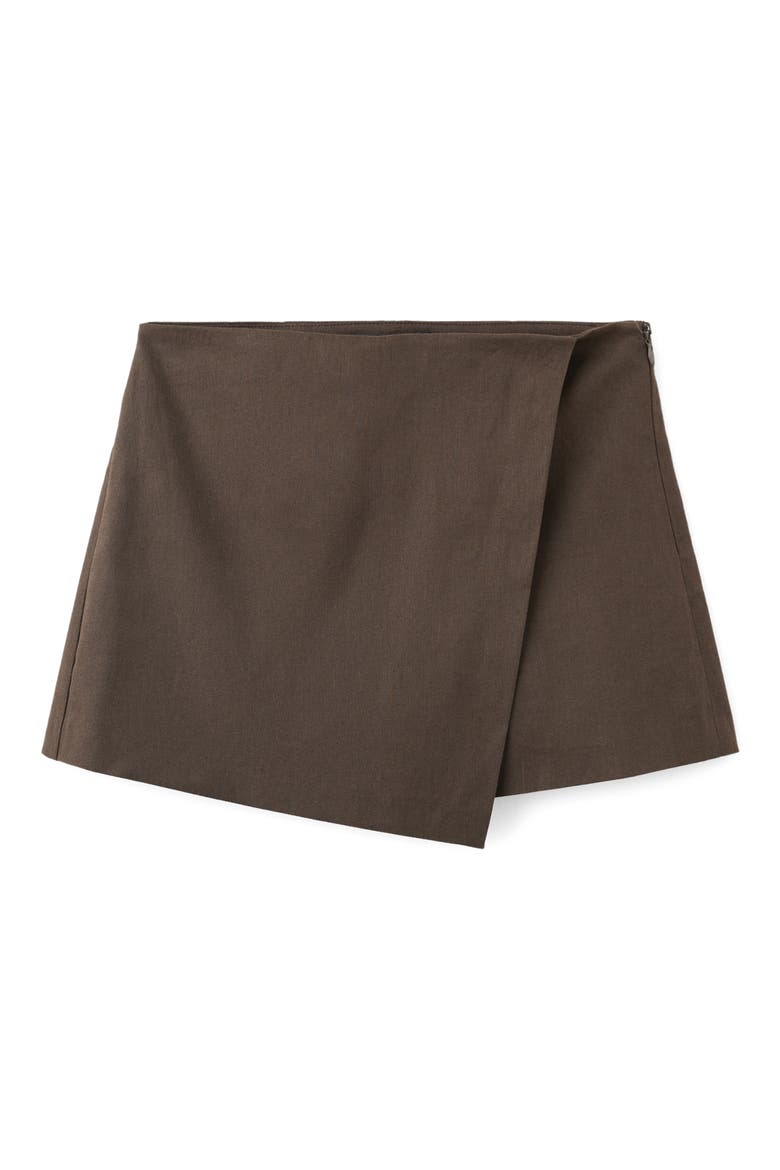 Wrap Linen & Cotton Miniskirt, Main, color, CHOCOLATE