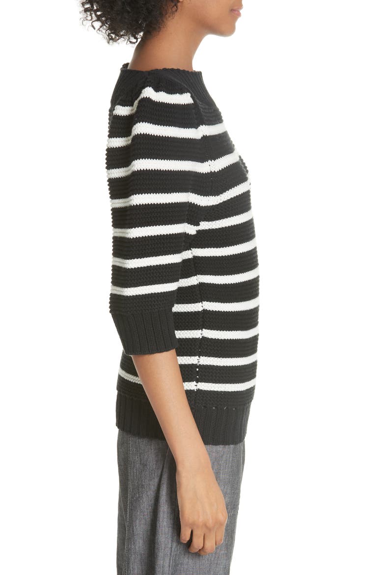 Puff Sleeve Stripe Sweater, Alternate, color, BLACK COMBO