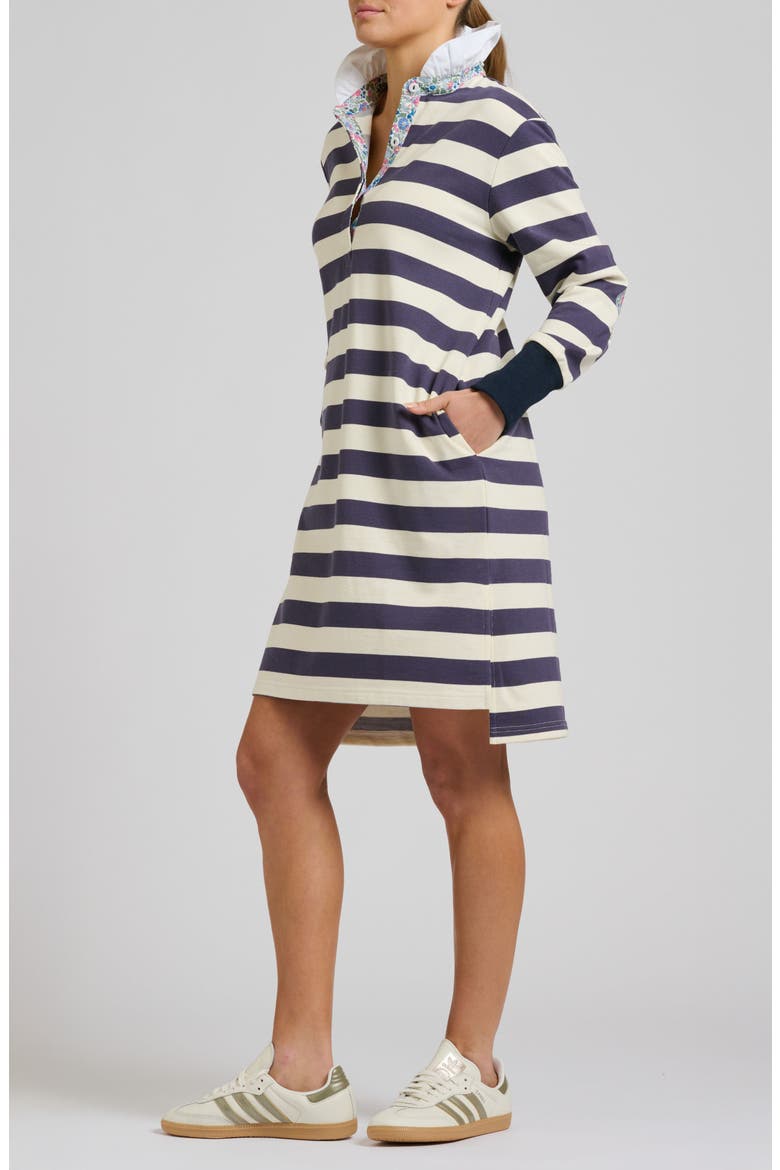 Ruffle Collar Long Sleeve Rugby Dress, Alternate, color, NAVY WHITE STRIPE