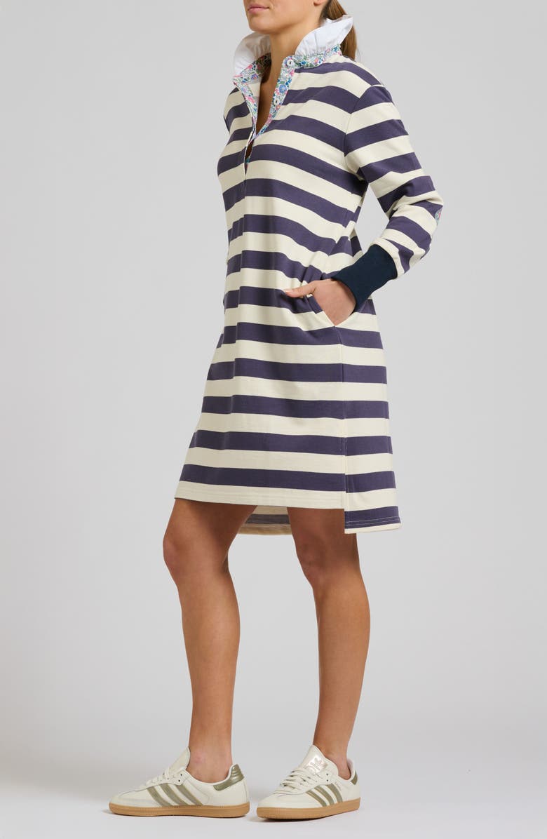 SHIRTY Ruffle Collar Long Sleeve Rugby Dress, Alternate, color, Navy White Stripe