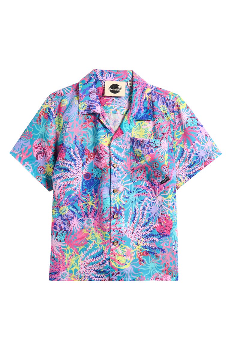 Kids' Coral Print Short Sleeve Button-Up Shirt, Main, color, MULTI