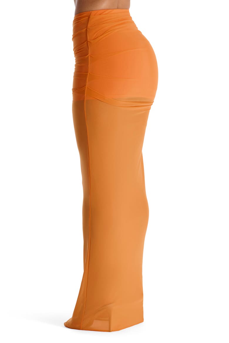 Ruched Mesh Skirt, Alternate, color, DEEP ORANGE