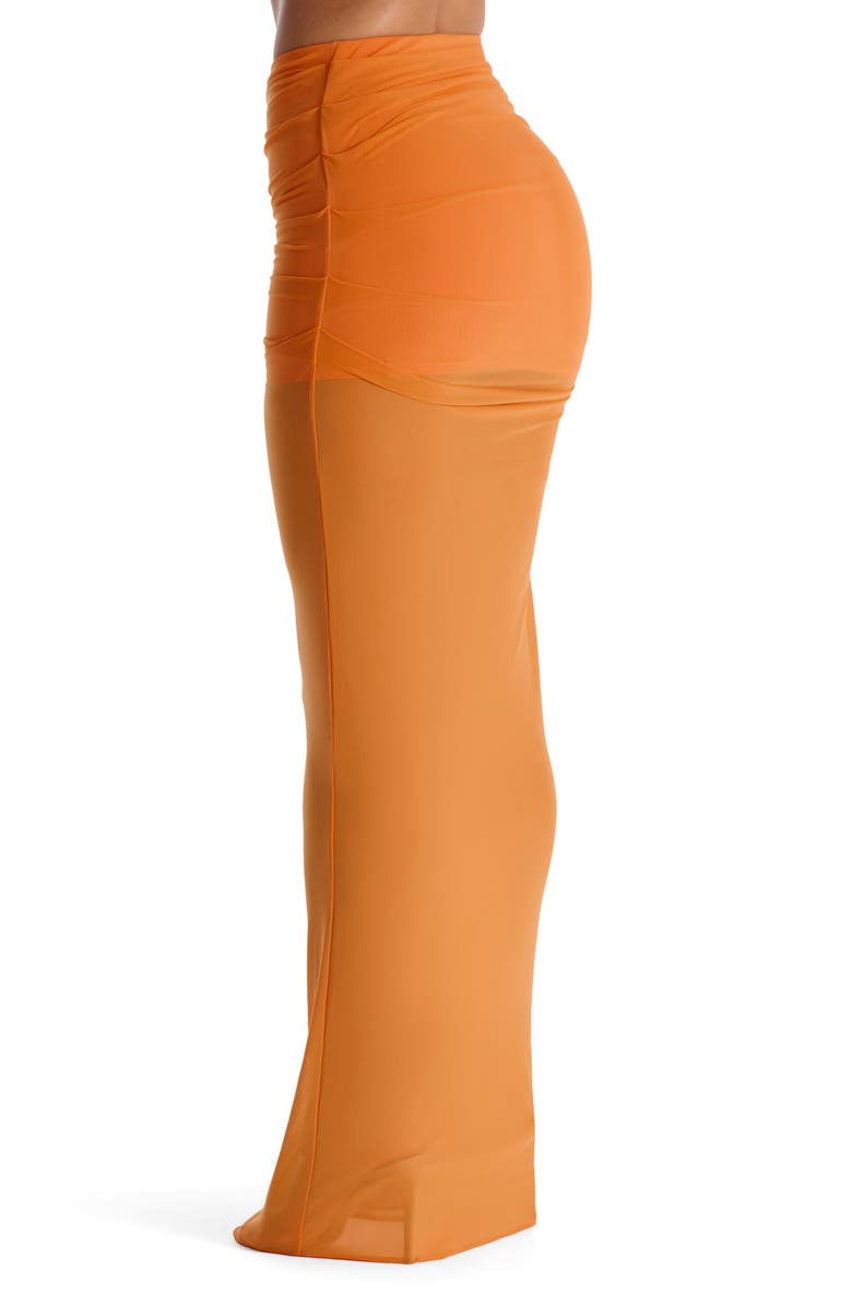 Naked Wardrobe Ruched Mesh Skirt, Alternate, color, Deep Orange