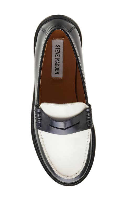 Steve Madden Madison Penny Loafer In Black/white Leather