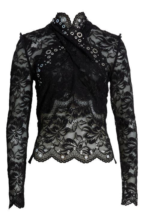 Grommet Trim Lace Top