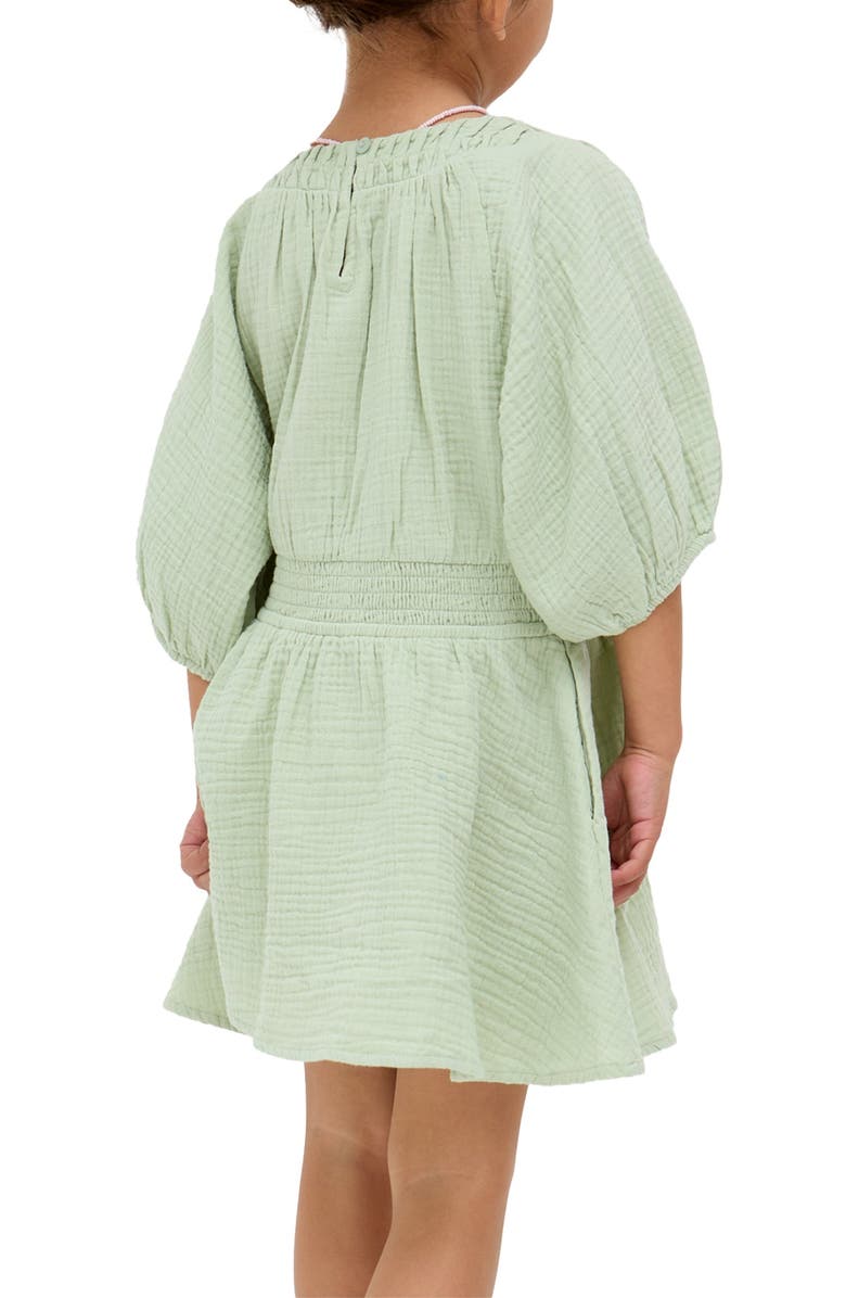 Raffya Kids Soipoi Ruched V-Neck Dress, Alternate, color, Green