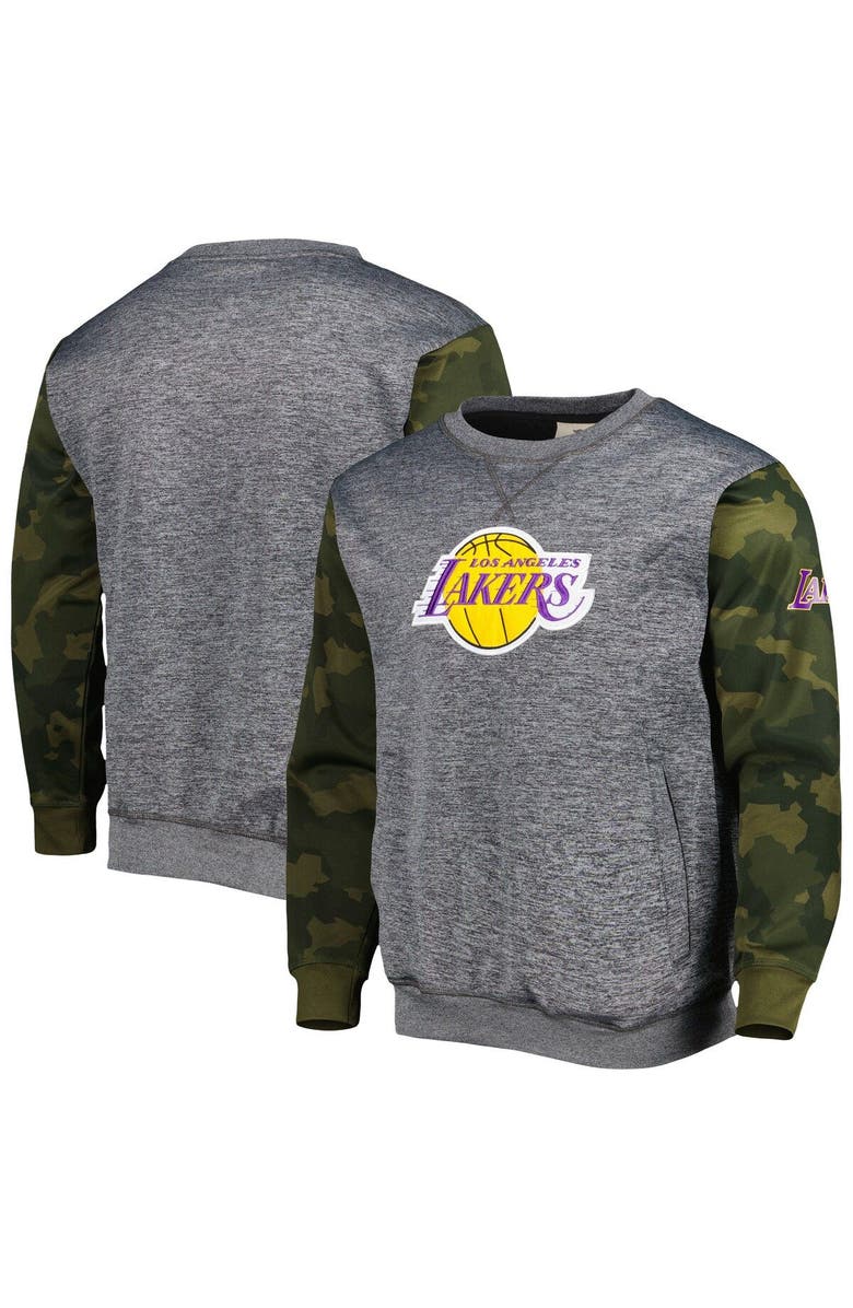 FANATICS Men's Fanatics Branded Heather Charcoal Los Angeles Lakers Camo Stitched Sweatshirt, Main, color, Heather Charcoal