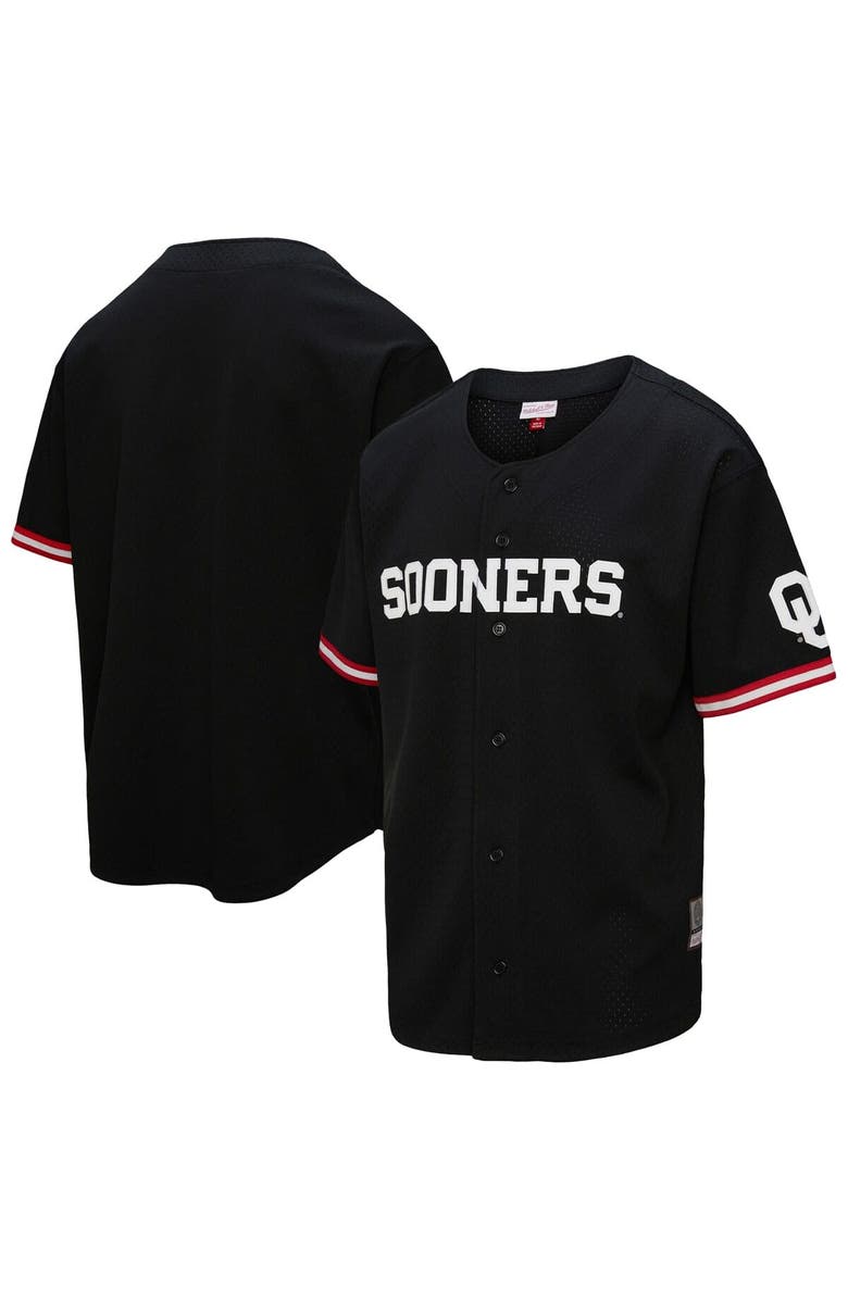 Mitchell & Ness Men's Mitchell & Ness Black Oklahoma Sooners On The Clock Full-Button Fashion Jersey, Alternate, color, 