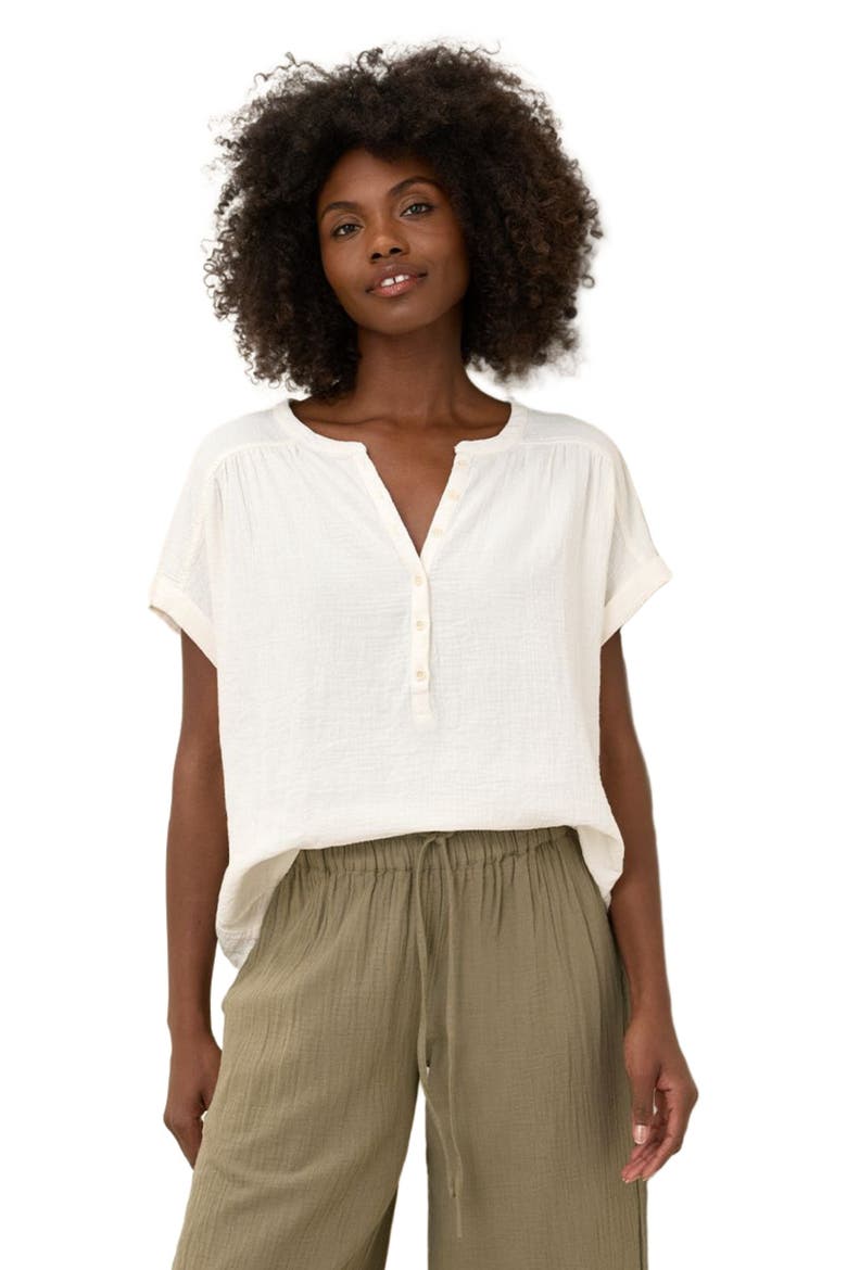 Organic Cotton Coastal Double Gauze Short Sleeve Popover, Alternate, color, Sea Salt