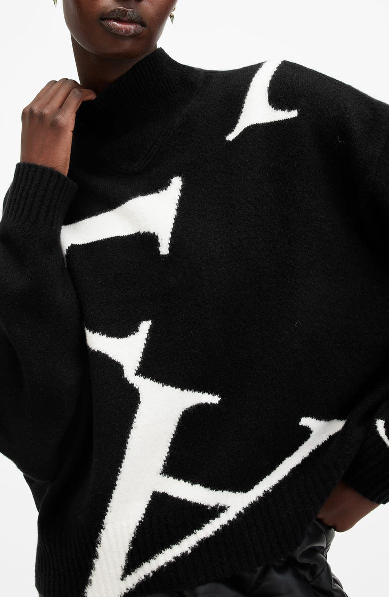 AllSaints A Star Turtleneck Sweater, Alternate, color, Black/ White