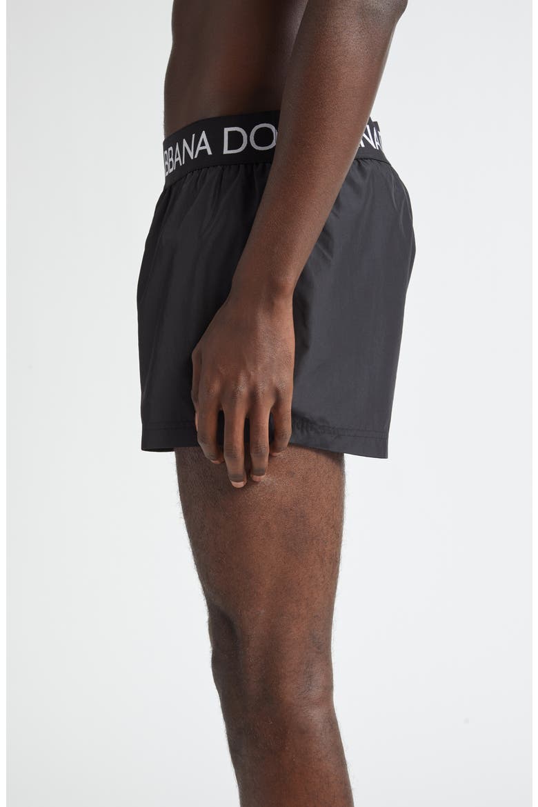 Logo Waistband Swim Trunks, Alternate, color, BLACK