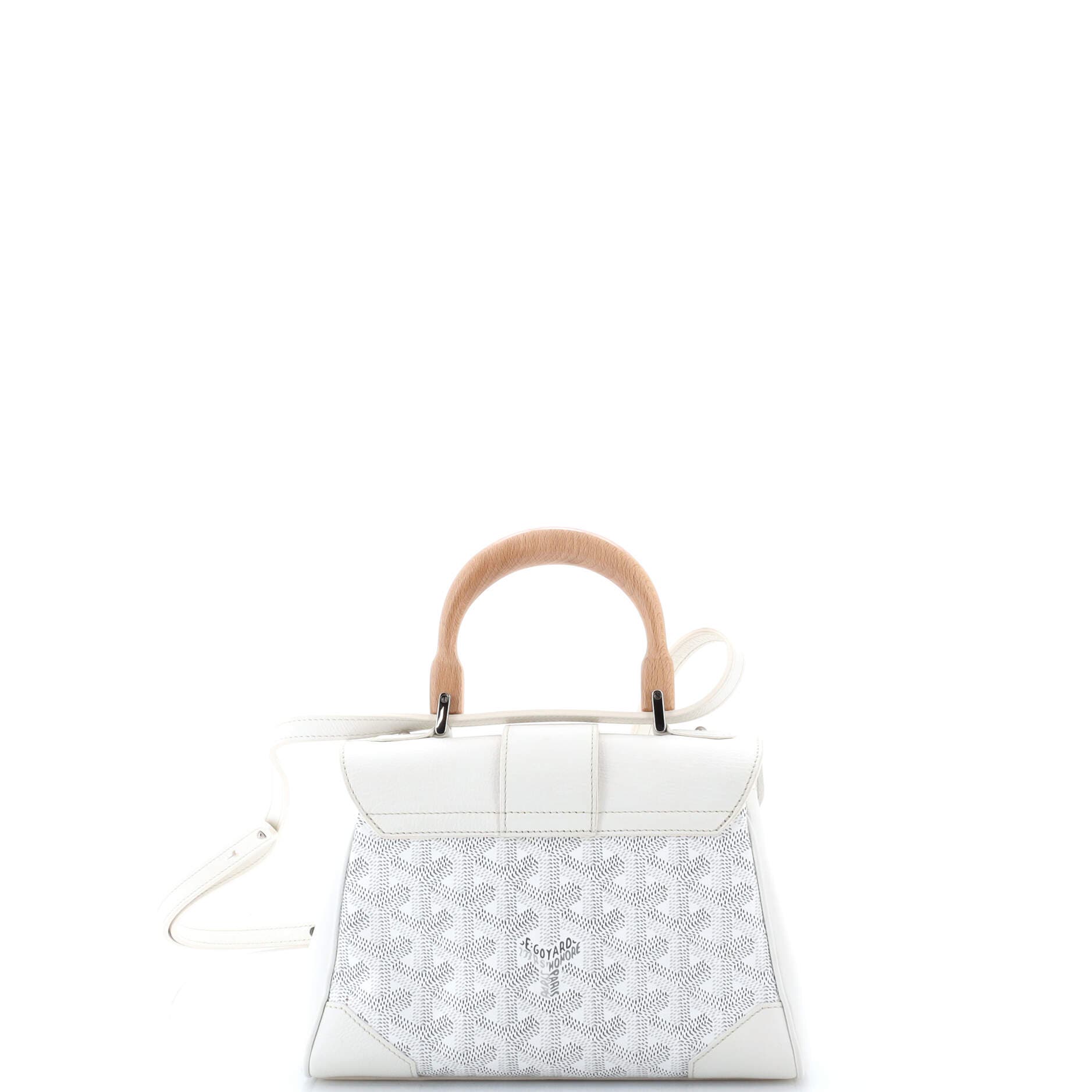 Pre-Owned Goyard Saigon Top Handle Bag Coated Canvas with Leather Mini, Alternate, color, White