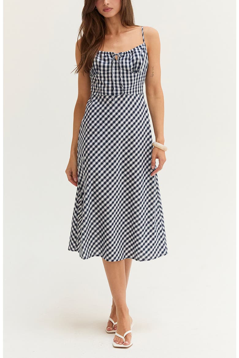 Gingham Slip Midi Dress, Main, color, Navy
