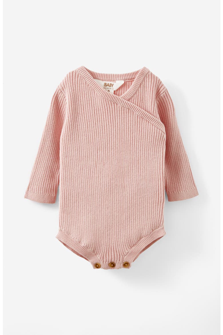Organic Rib Knit Cross Over Tie Bubbysuit, Main, color, Zephyr
