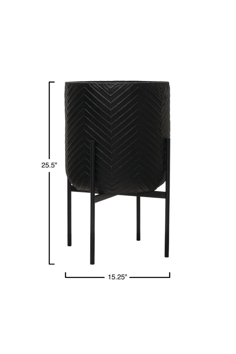 Round Metal Planter with Chevron Pattern on Stand, Black, Alternate, color, Black