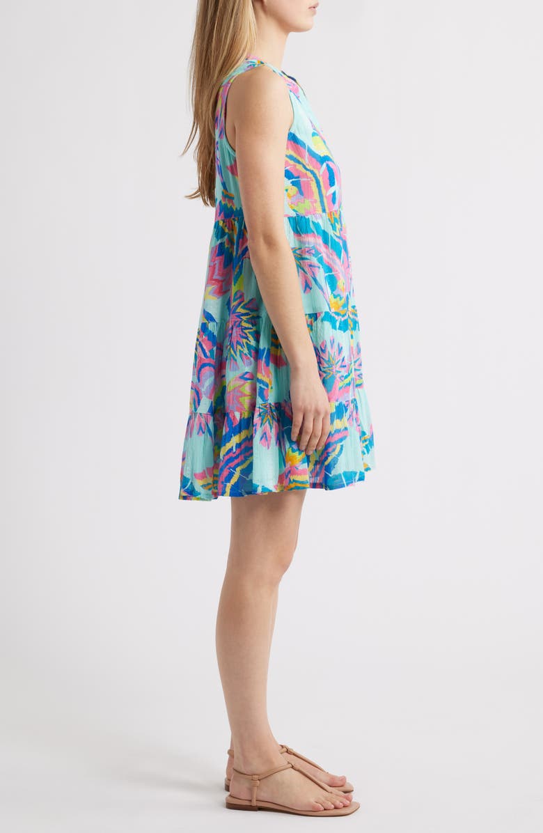 Hatley Blooming Palms Sleeveless Cotton Blend Dress, Alternate, color, Turquoise