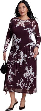 ELOQUII Asym Printed Midi Dress