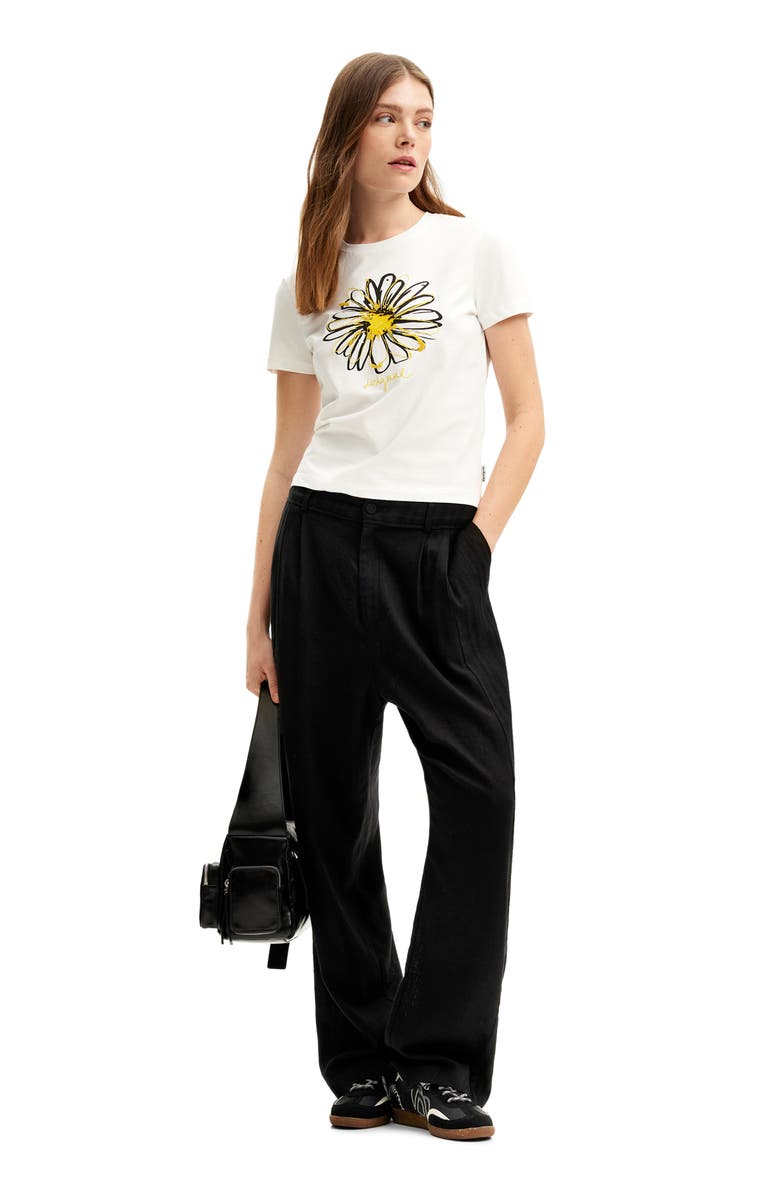 Desigual Daisy Embroidered Cotton Graphic T-Shirt, Alternate, color, 