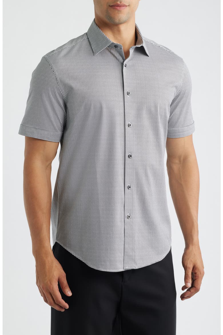 Miles OoohCotton® Geo Print Short Sleeve Button-Up Shirt, Main, color, WHITE