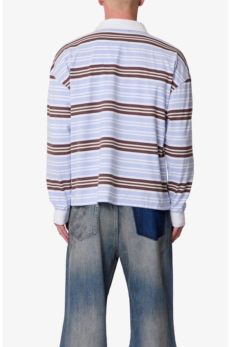 Striped Long Sleeve Polo Shirt, Alternate, color, BLUE/ BROWN MULTI