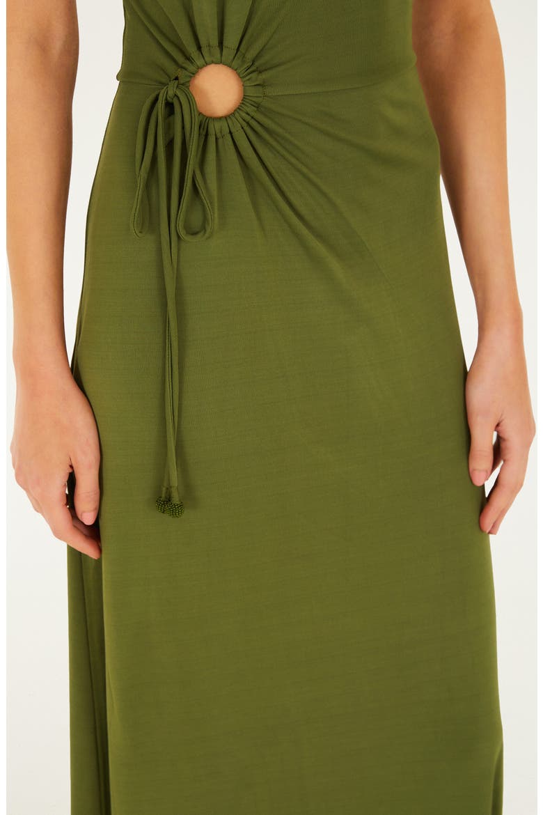 High Neck Cutout Maxi Dress, Alternate, color, DARK GREEN
