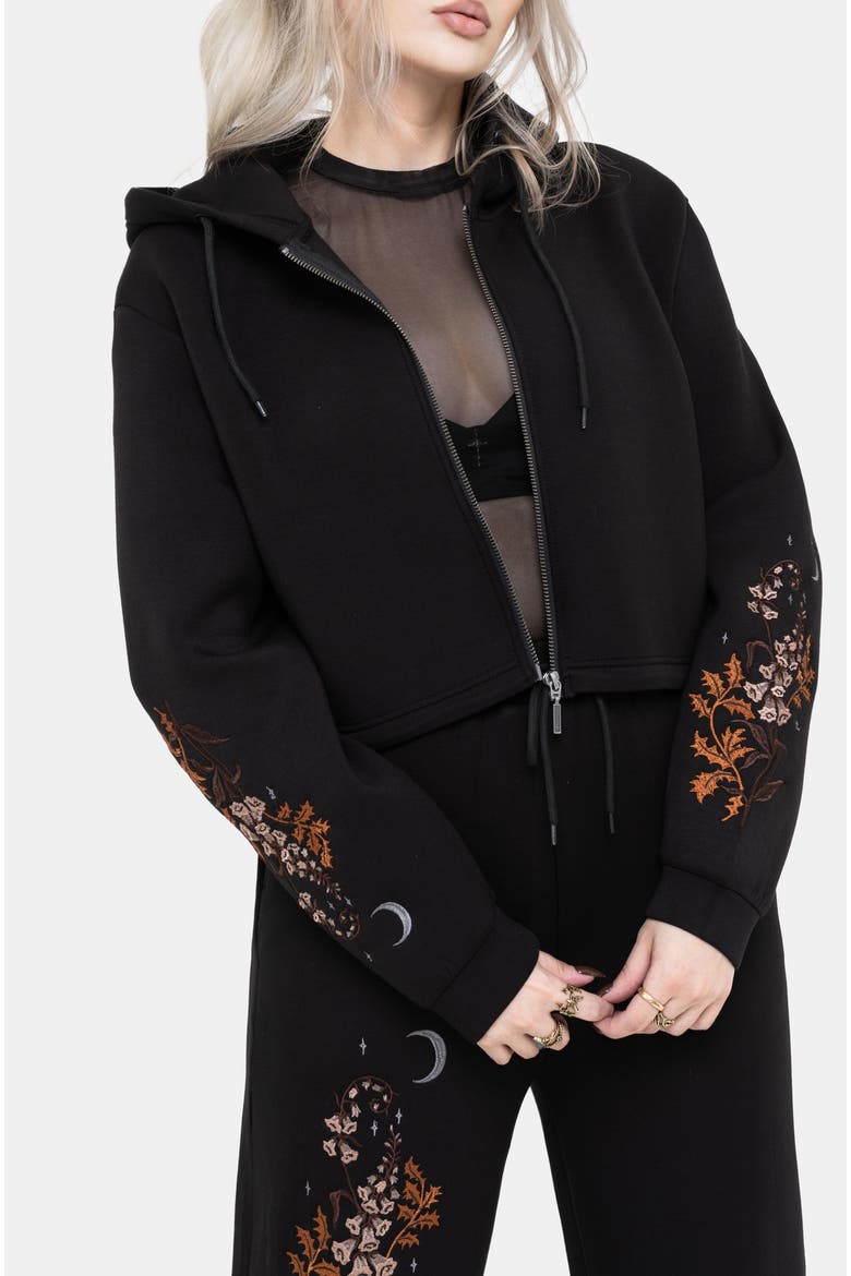 Foxglove Zip Up Cropped Hoodie, Main, color, Black