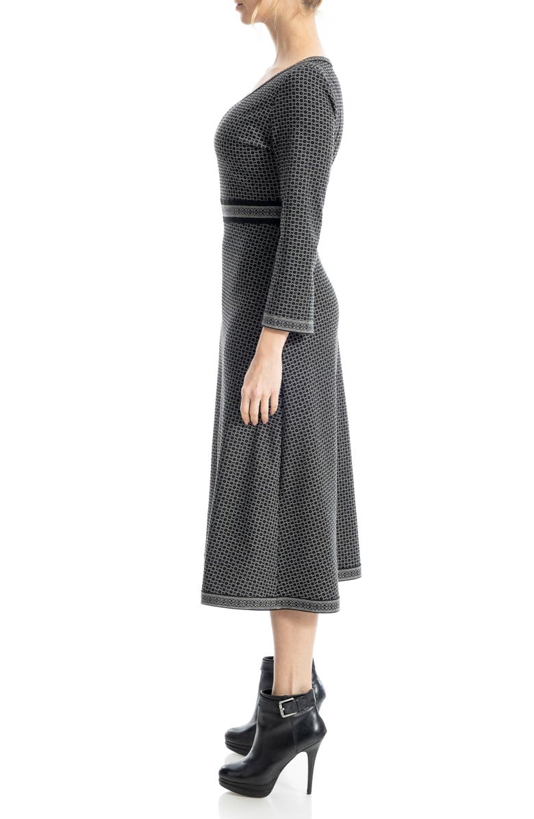 MAX STUDIO Long Sleeve Midi Dress, Alternate, color, Black/ White Interlocking
