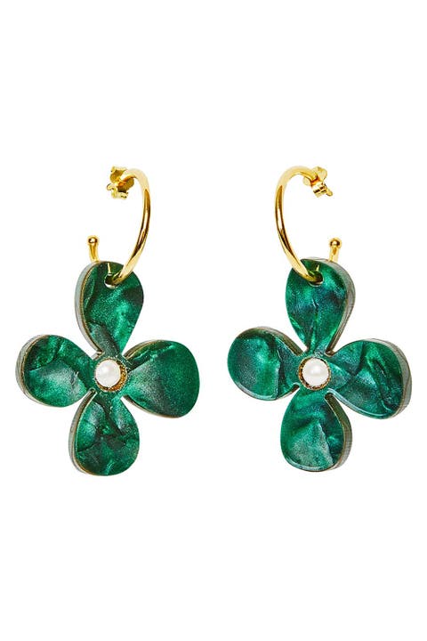 Daisy Hoop Earrings - Emerald Pearl