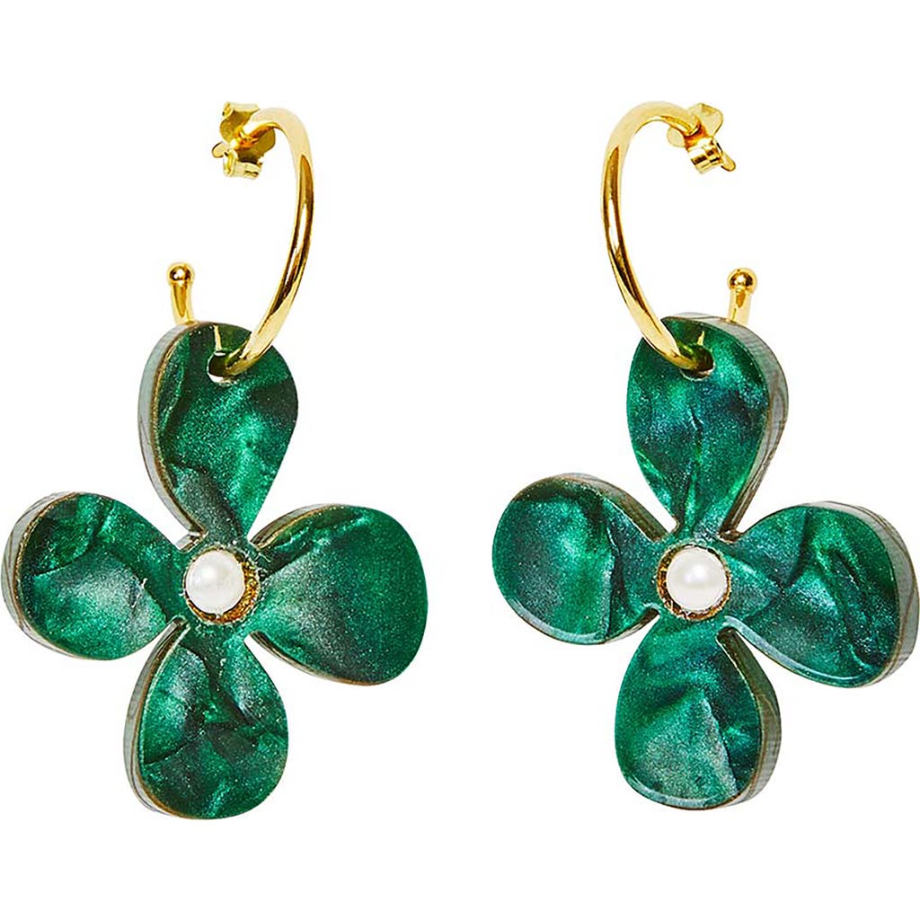 Toolally Daisy Hoop Earrings In Green