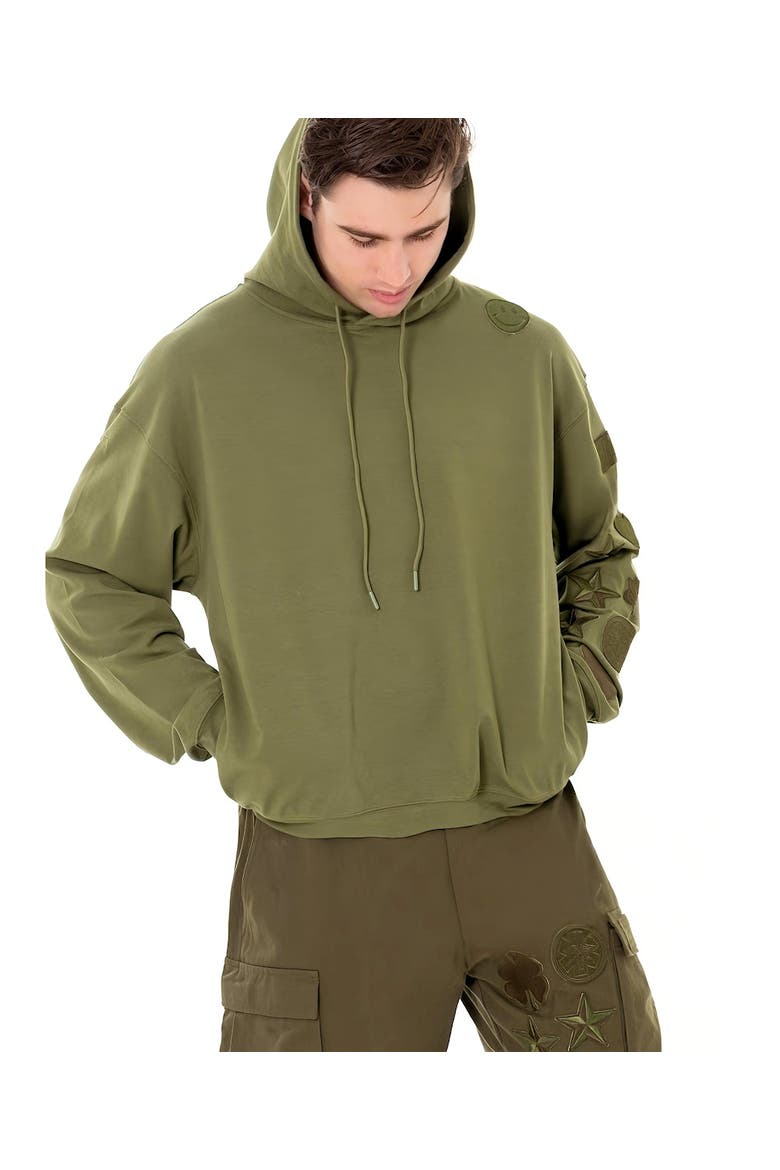 Menswear Patches Hoodie, Alternate, color, Army Green