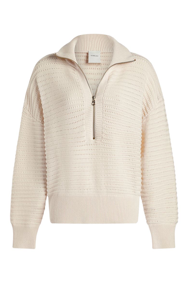 Tara Pointelle Half Zip Sweater, Alternate, color, WHITECAP GREY