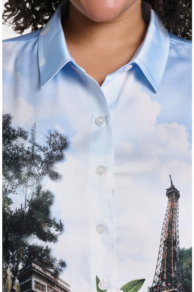 Paris Scene Button-Up Blouse, Alternate, color, STEEL BLUE MULTI