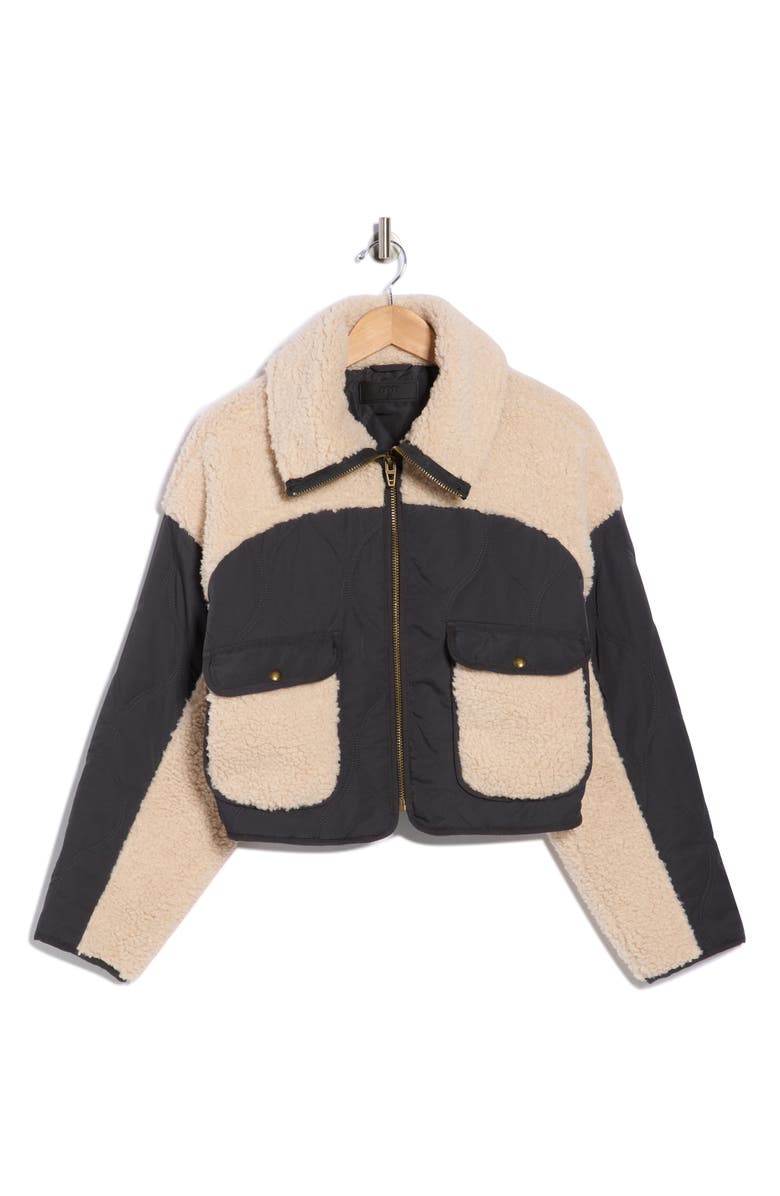 BLANKNYC Fleece Trim Nylon Jacket, Main, color, Settling Down