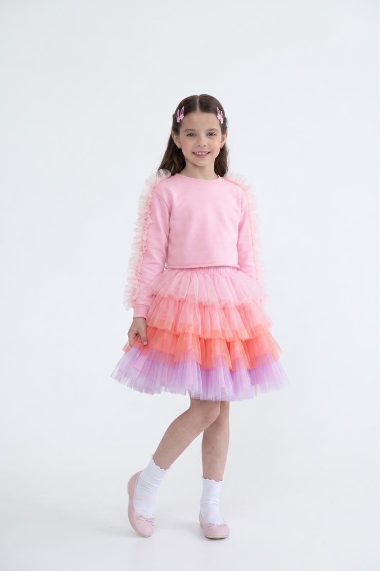 Pink Poppy Tiered Tulle Sweatshirt & Skirt Set, Alternate, color, Pink Ombre