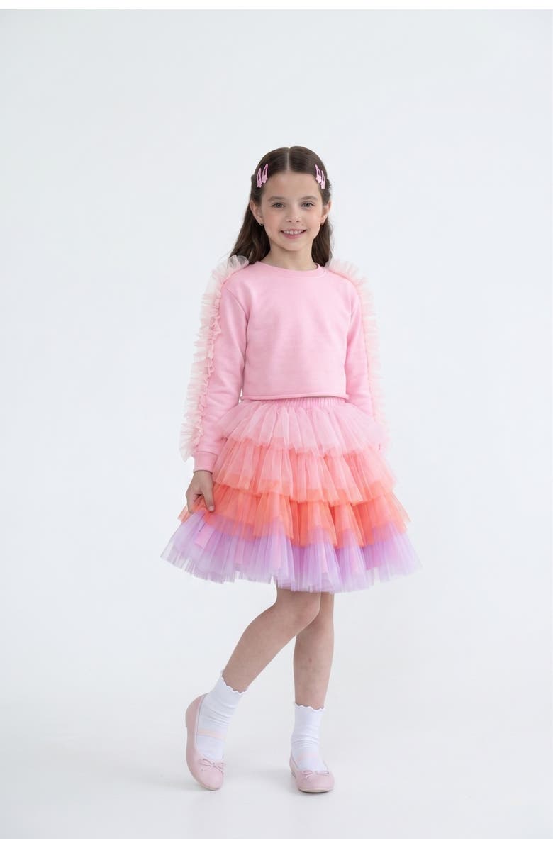 Mini Celebrities Pink Poppy Tiered Tulle Sweatshirt & Skirt Set, Alternate, color, Pink Ombre