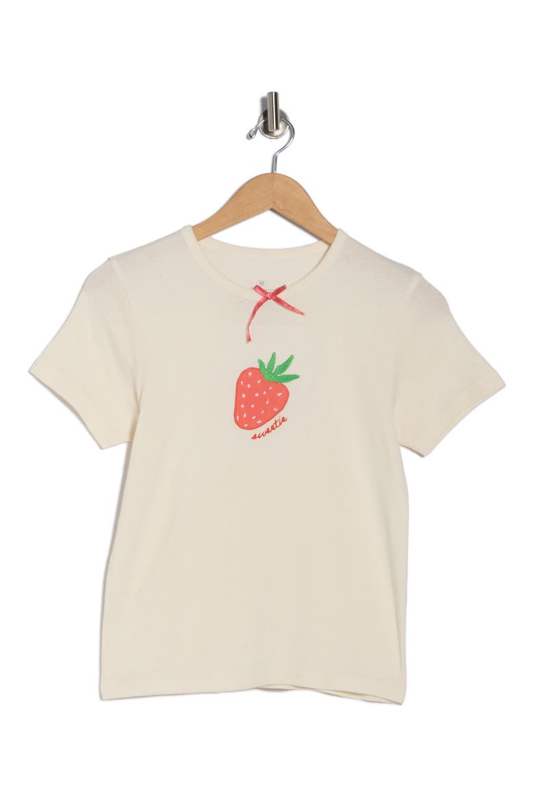 Strawberry Sweetie Embroidered T-Shirt, Alternate, color, COCONUT MILK