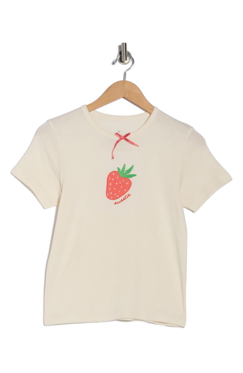 Ripple Junction Strawberry Sweetie Embroidered T-Shirt, Alternate, color, Coconut Milk