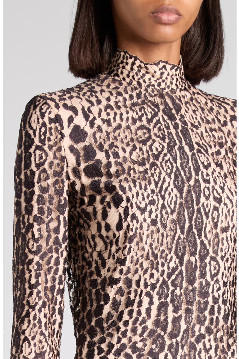 Leopard Print Long Sleeve Lace Gown, Alternate, color, XKBDP BROWN/ ANTIQUE PINK
