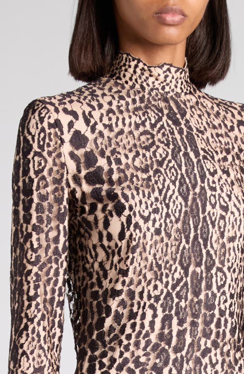 Tom Ford Leopard Lace Mock-neck Evening Dress In Brown