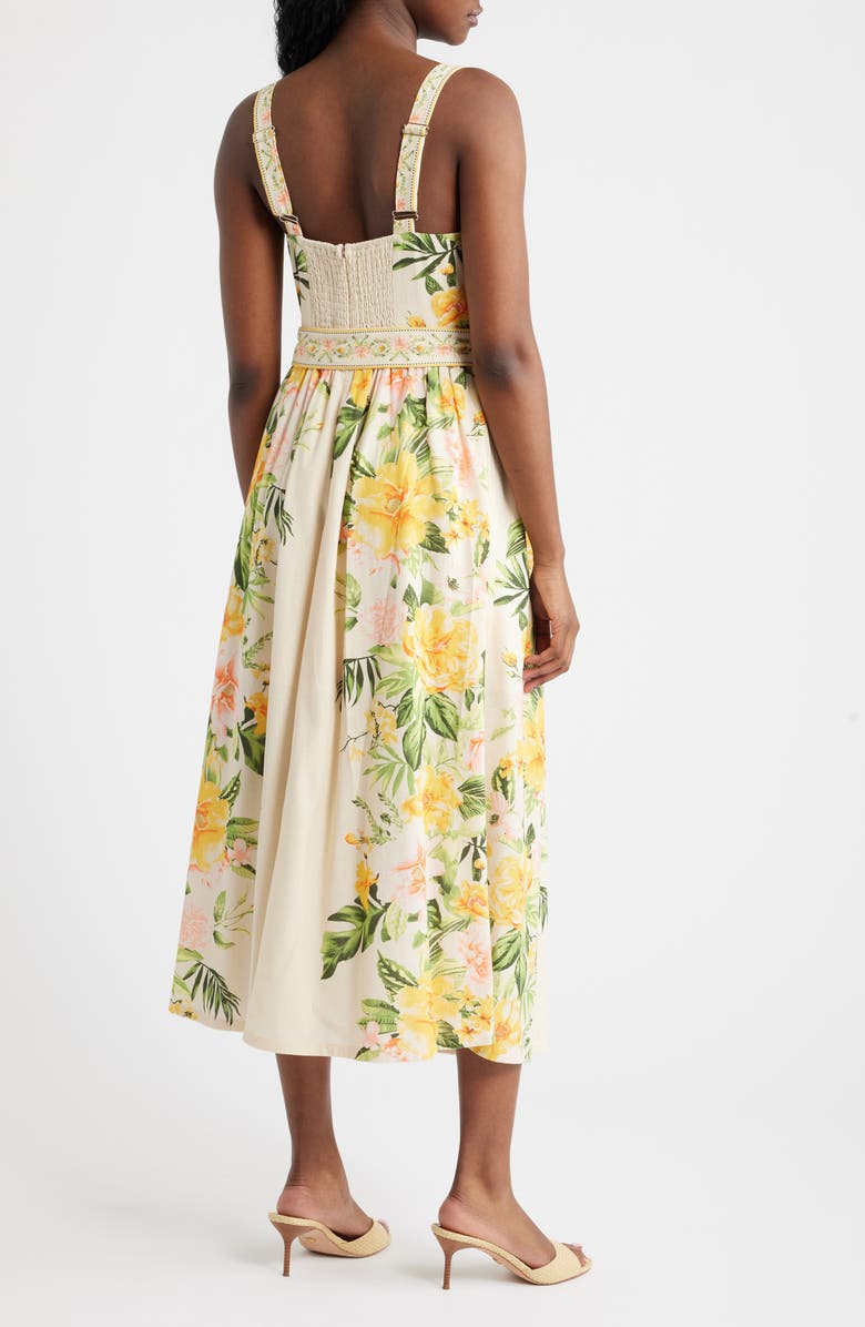 MOON RIVER Floral Belted Midi Sundress, Alternate, color, Cream Multi