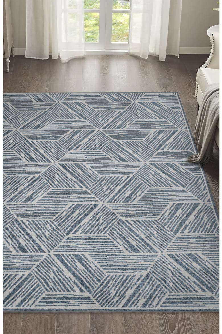 Vector Modern Coastal Geometric Machine-Washable Area Rug, Alternate, color, Blue/Cream
