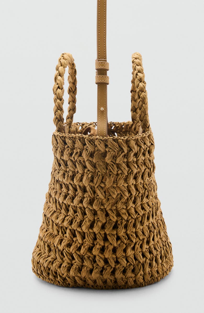 MANGO Woven Paper Basket Bag, Alternate, color, Brown/ Olive Green