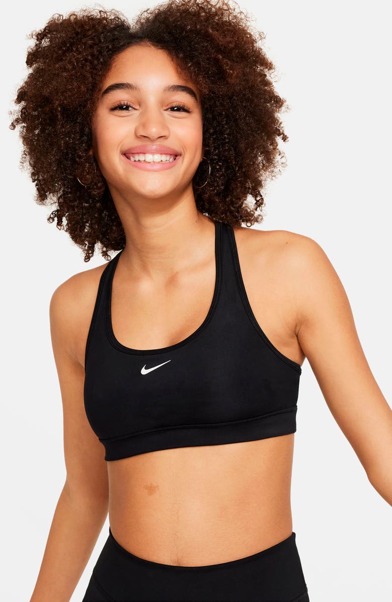 Nike Kids' Dri-FIT Racerback Sports Bra, Alternate, color, 010 Black/White