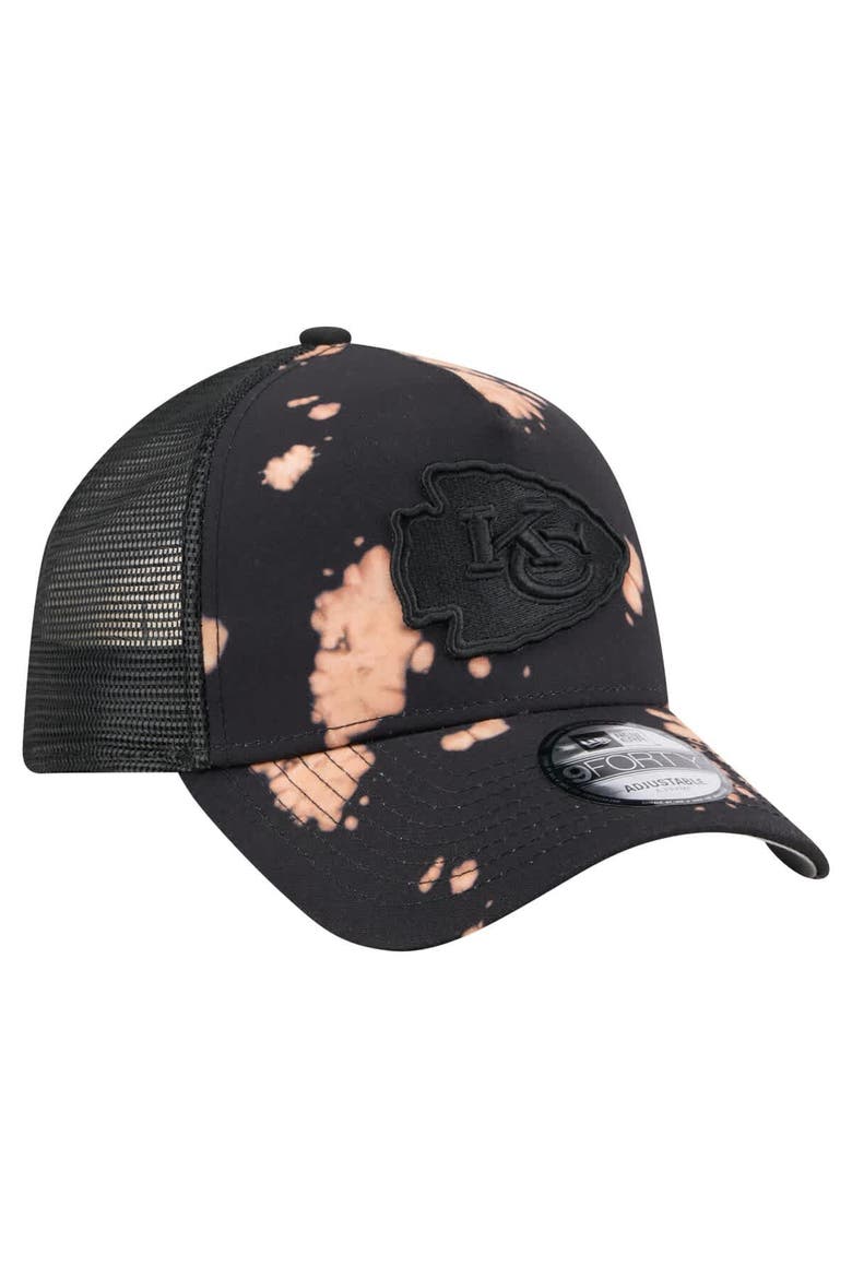 Men's New Era Black Kansas City Chiefs Bleached 9FORTY A-Frame Adjustable Hat, Alternate, color, Black